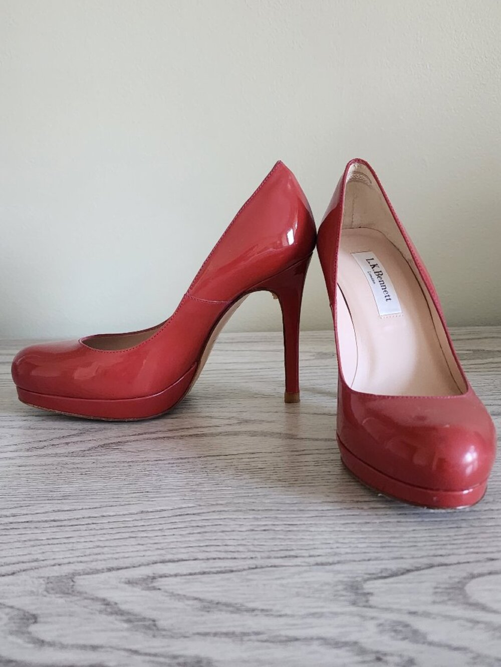 LK BENNETT ANDIE DARK RED PATENT LEATHER PLATFORM SOLE HEELS US SIZE 5 1/2